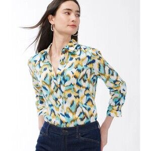 Chico's No-Iron Colorful Ikat Print Linen Long Sleeve Button-Down Shirt Sz 4/20